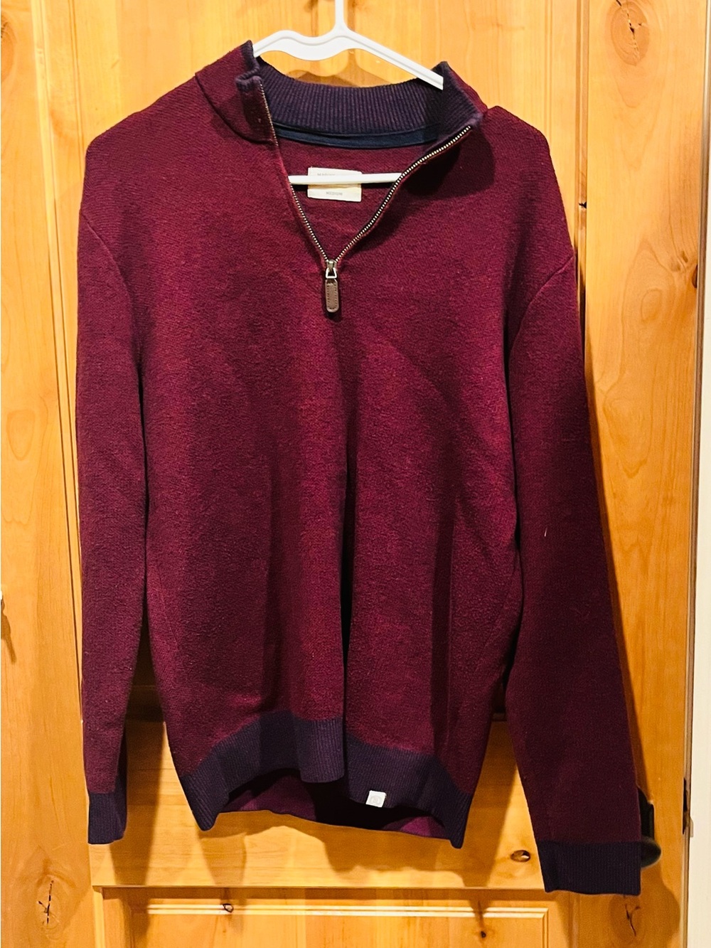 Marine Layer Men's Quarter Zip Sweater in Wine